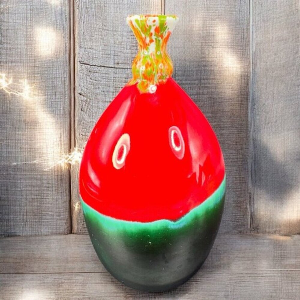 Hand Made Pottery Ceramic Vase Hand Glazed Bottle Small Mouth Artist‎ Signed VTG